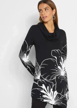 bonprix Shirts & Tops|Longshirt mit Rollkragen schwarz/weiß