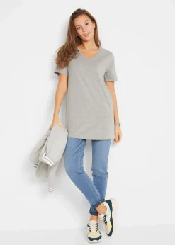 bonprix Basics|Bekleidung·Röcke|Longshirt mit V-Ausschnitt (2er Pack) hellgrau meliert+anthrazit meliert