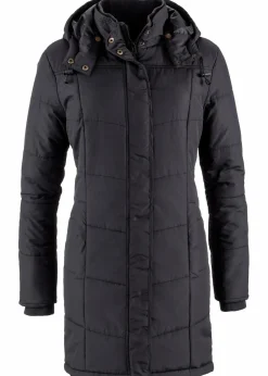 bonprix Bekleidung·Hosen|Jacken & Mäntel|Long-Steppjacke, wattiert mit Kragen und Kapuze schwarz
