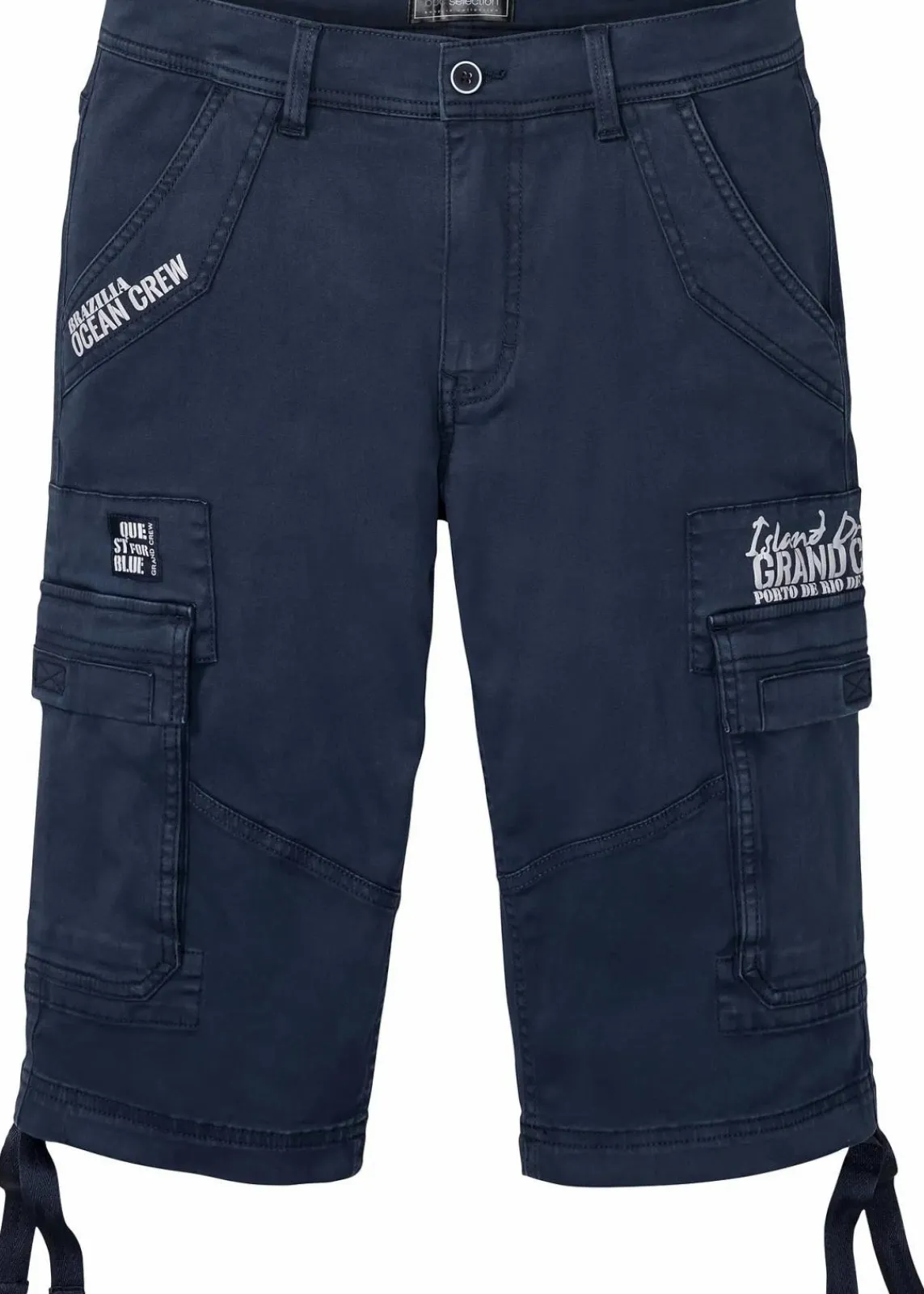 bonprix Hosen|Shorts|Long-Stretch-Bermuda mit Cargotaschen, Regular Fit dunkelblau bedruckt
