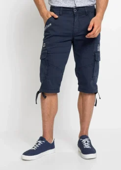 bonprix Hosen|Shorts|Long-Stretch-Bermuda mit Cargotaschen, Regular Fit dunkelblau bedruckt