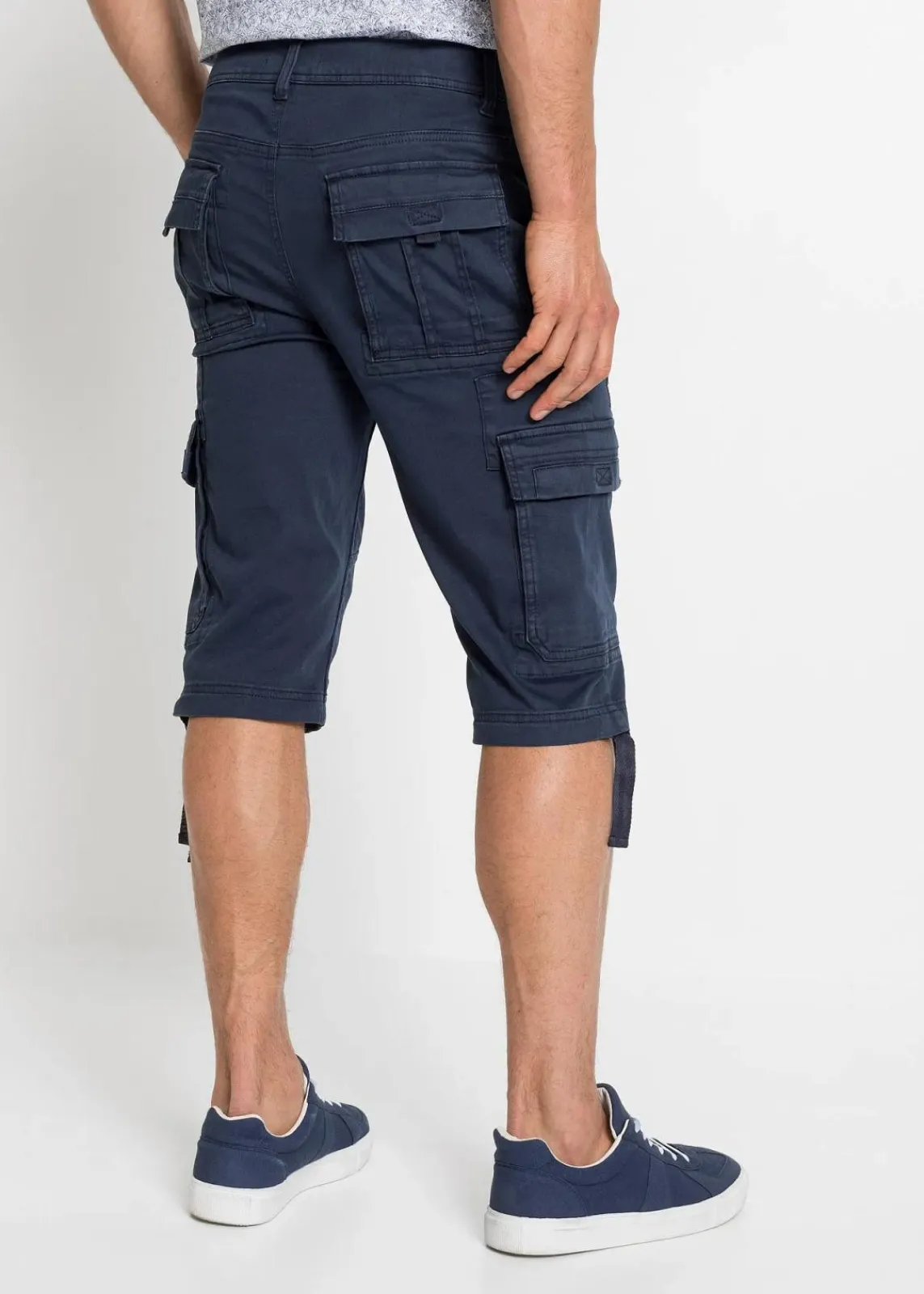 bonprix Hosen|Shorts|Long-Stretch-Bermuda mit Cargotaschen, Regular Fit dunkelblau bedruckt