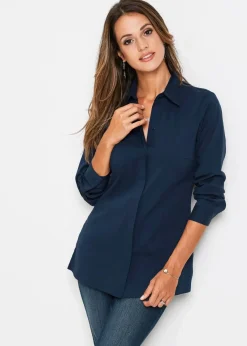 bonprix Blusen & Tuniken|Bekleidung·Jacken & Mäntel|Long-Stretch-Bluse dunkelblau