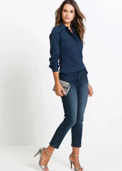 bonprix Blusen & Tuniken|Bekleidung·Jacken & Mäntel|Long-Stretch-Bluse dunkelblau