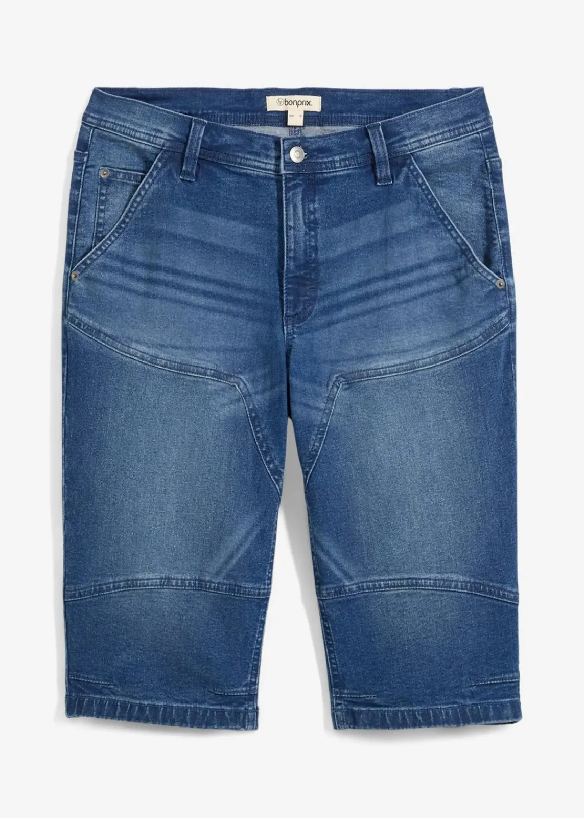bonprix Jeans|Shorts|Long-Stretch-Jeans-Bermuda, Regular Fit mittelblau denim