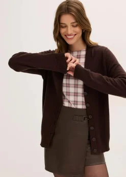 bonprix Nachhaltigere Materialien|Pullover & Strickjacken|Longstrickjacke aus softem Viskose-Mix dunkelbraun