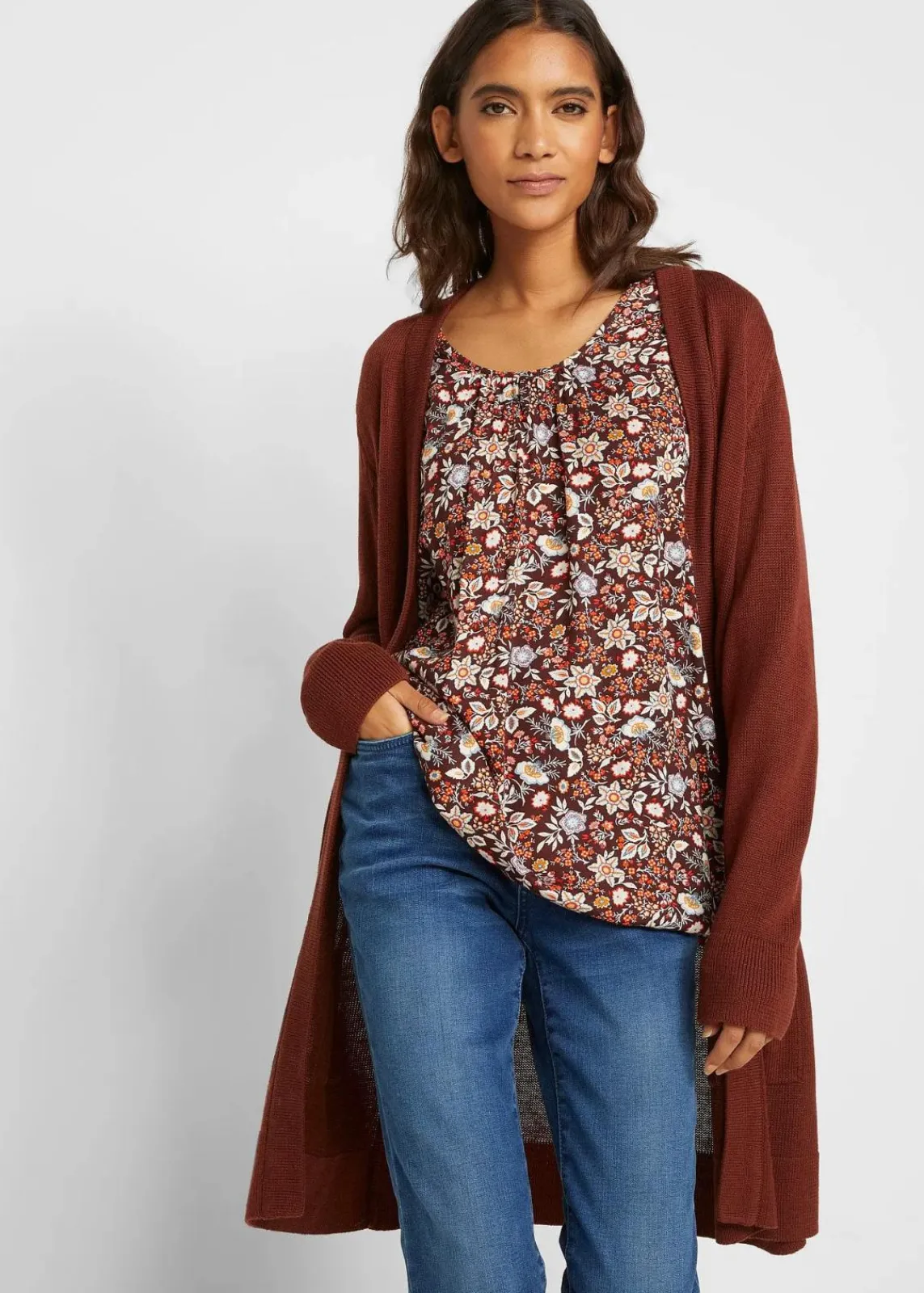 bonprix Bekleidung·Röcke|Bekleidung·Jeans|Longstrickjacke, Langarm mahagonibraun