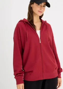bonprix Sweat|Basics|Long-Sweatjacke pflaumenrot