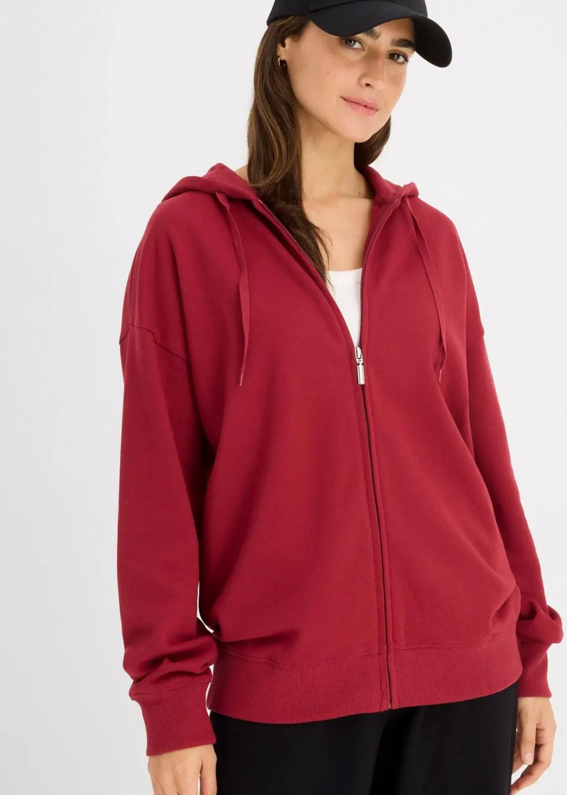 bonprix Sweat|Basics|Long-Sweatjacke pflaumenrot