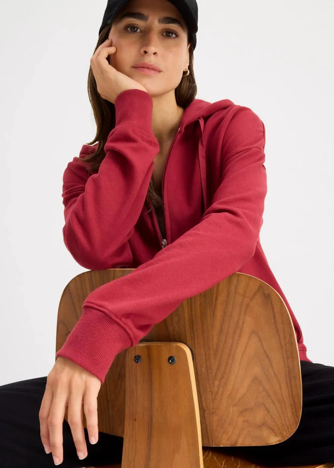 bonprix Sweat|Basics|Long-Sweatjacke pflaumenrot