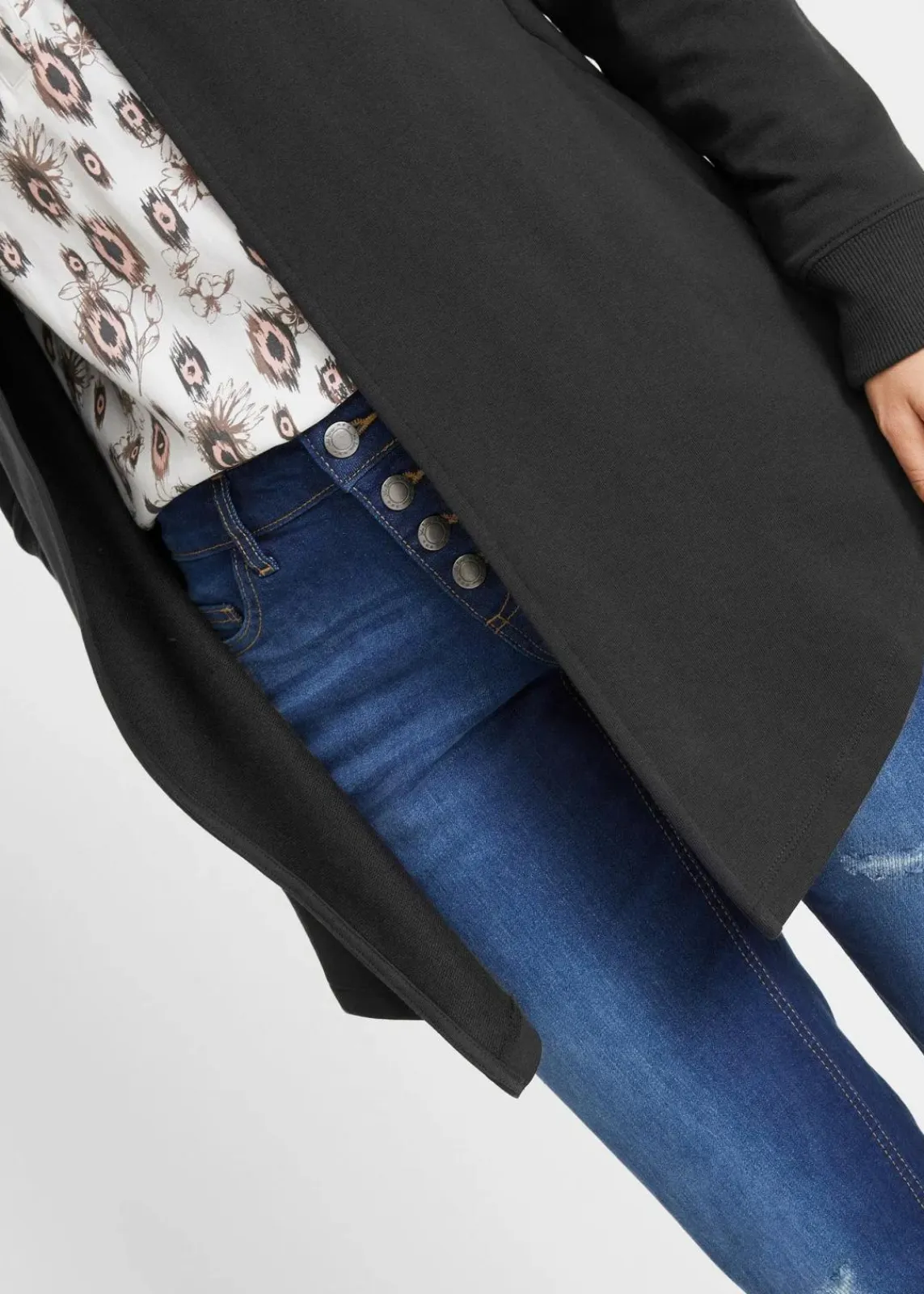 bonprix Bekleidung·Blusen & Tuniken|Sweat|Long-Sweatjacke aus Baumwoll-Mix schwarz