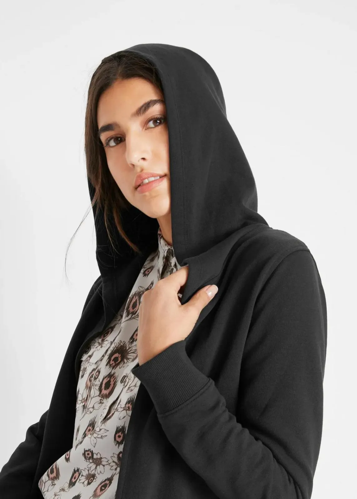 bonprix Bekleidung·Blusen & Tuniken|Sweat|Long-Sweatjacke aus Baumwoll-Mix schwarz
