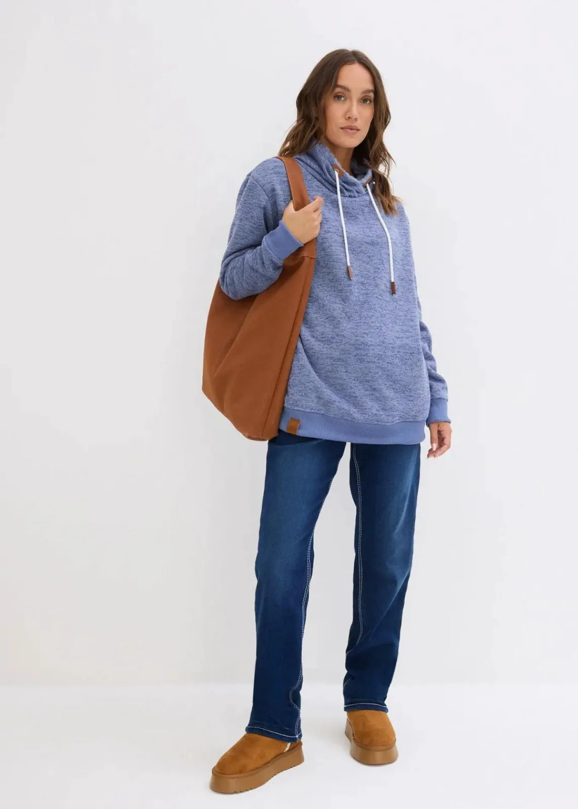 bonprix Sweat|Bekleidung·Blusen & Tuniken|Long-Sweatshirt mattblau meliert