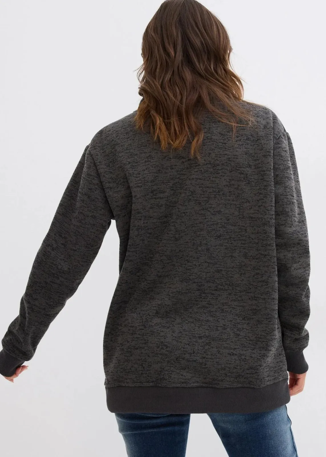 bonprix Bekleidung·Blusen & Tuniken|Sweat|Long-Sweatshirt anthrazit meliert meliert