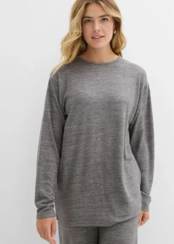 bonprix Sweat|Zweiteiler & Sets|Long-Sweatshirt in Strickoptik anthrazit meliert