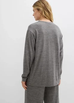 bonprix Sweat|Zweiteiler & Sets|Long-Sweatshirt in Strickoptik anthrazit meliert