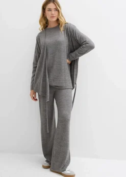 bonprix Sweat|Zweiteiler & Sets|Long-Sweatshirt in Strickoptik anthrazit meliert