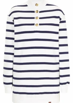 bonprix Sweat|Bekleidung·Blusen & Tuniken|Longsweatshirt mit Troyer-Kragen wollweiß gestreift