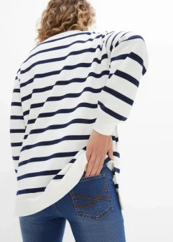 bonprix Sweat|Bekleidung·Blusen & Tuniken|Longsweatshirt mit Troyer-Kragen wollweiß gestreift