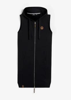bonprix Bekleidung·Blusen & Tuniken|Bekleidung·Hosen|Long-Sweatweste mit Kapuze aus Baumwoll-Mix schwarz