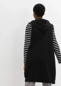 bonprix Bekleidung·Blusen & Tuniken|Bekleidung·Hosen|Long-Sweatweste mit Kapuze aus Baumwoll-Mix schwarz