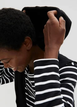 bonprix Bekleidung·Blusen & Tuniken|Bekleidung·Hosen|Long-Sweatweste mit Kapuze aus Baumwoll-Mix schwarz