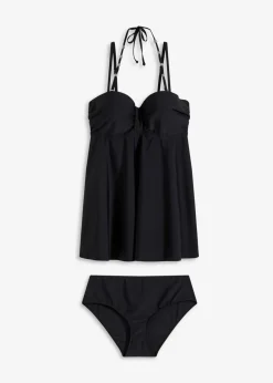 bonprix Nachhaltigere Materialien|Bademode·Tankinis|Long-Tankini mit verzierten Trägern (2-tlg.Set) schwarz