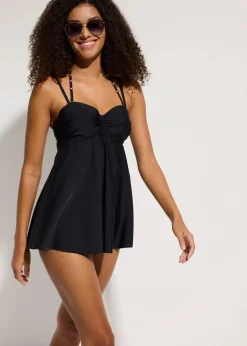 bonprix Nachhaltigere Materialien|Bademode·Tankinis|Long-Tankini mit verzierten Trägern (2-tlg.Set) schwarz