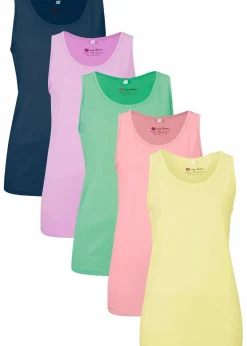 bonprix Shirts & Tops|Basics|Long-Top aus reiner Baumwolle (5er Pack) softrosa + softflieder + mint + softlimette + dunkelblau