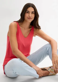 bonprix Shirts & Tops|Long-Top aus Viskose-Leinen-Mix paradiespink