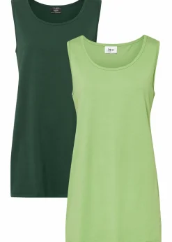 bonprix Shirts & Tops|Basics|Long-Top, 2er-Pack dunkelgrün+selleriegrün