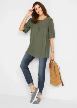 Long-Tunika aus Crinkle, halbarm|bonprix Online