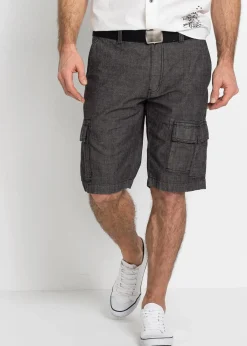 bonprix Hosen|Shorts|Loose Fit Cargo-Bermuda aus reiner Baumwolle schwarz