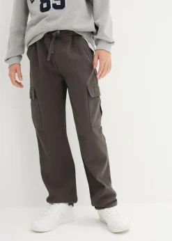 bonprix Jungen 9-16 Jahre·Hosen|Loose Fit Cargo-Schlupfhose aus reiner Baumwolle, Straight anthrazit