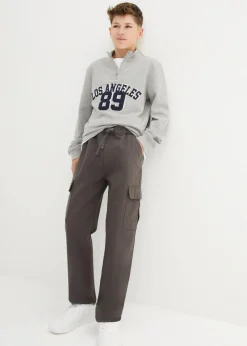 bonprix Jungen 9-16 Jahre·Hosen|Loose Fit Cargo-Schlupfhose aus reiner Baumwolle, Straight anthrazit