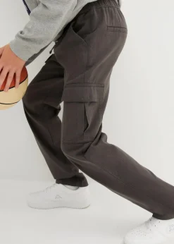 bonprix Jungen 9-16 Jahre·Hosen|Loose Fit Cargo-Schlupfhose aus reiner Baumwolle, Straight anthrazit