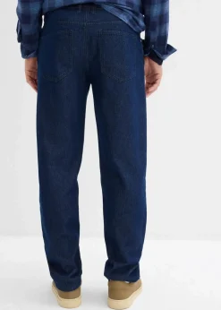 bonprix Große Größen|Jeans|Loose Fit Jeans mit Bundfalten, Straight tiefblau denim ungewaschen