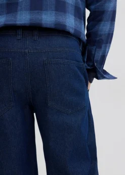 bonprix Große Größen|Jeans|Loose Fit Jeans mit Bundfalten, Straight tiefblau denim ungewaschen