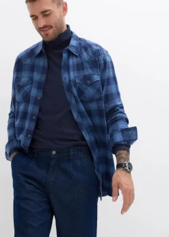 bonprix Große Größen|Jeans|Loose Fit Jeans mit Bundfalten, Straight tiefblau denim ungewaschen