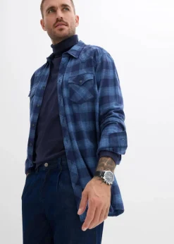 bonprix Große Größen|Jeans|Loose Fit Jeans mit Bundfalten, Straight tiefblau denim ungewaschen