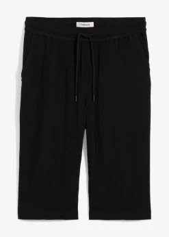 bonprix Große Größen|Shorts|Loose Fit Long-Bermuda aus luftigem Musselin schwarz