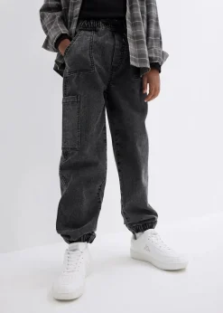 bonprix Jungen 9-16 Jahre·Jeans|Loose Fit Schlupf-Cargo-Jeans mit Stretchanteil dunkelgrau denim