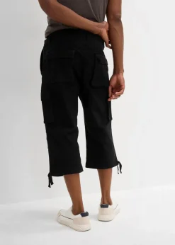 bonprix Hosen|Große Größen|Loose Fit Stretch-3/4-Cargohose, extra weit schwarz