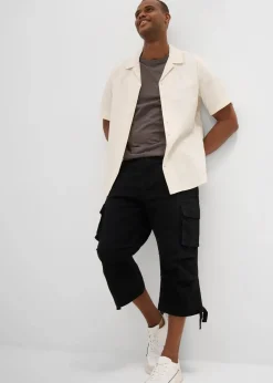 bonprix Hosen|Große Größen|Loose Fit Stretch-3/4-Cargohose, extra weit schwarz