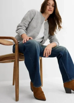 bonprix Bekleidung·Shirts & Tops|Jeans|Loose Straight-Jeans High Waist, Low Stretch dunkelblau denim used