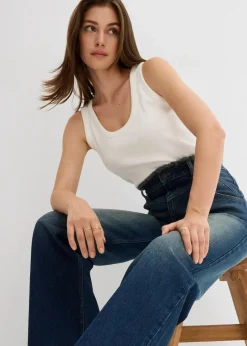 bonprix Bekleidung·Shirts & Tops|Jeans|Loose Straight-Jeans High Waist dunkelblau denim used