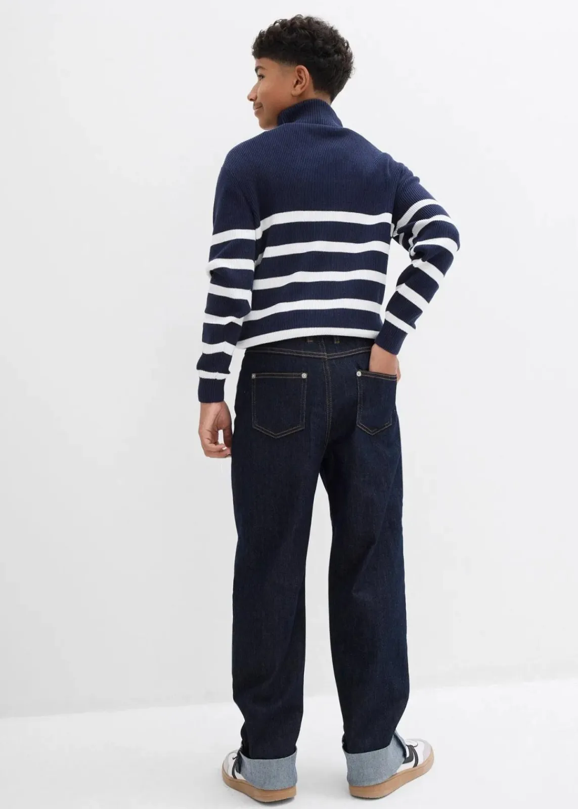 bonprix Jungen 9-16 Jahre·Bademode|Jungen 9-16 Jahre·Jeans|Loose-Fit Jeans mit verstellbarem Bund, Straight dunkelblau denim