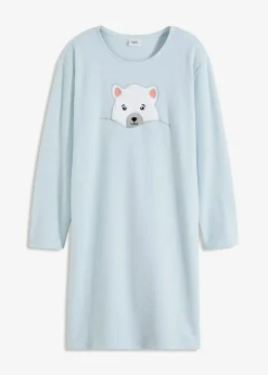bonprix Wäsche·Homewear|Bekleidung·Strickmode|Loungewear Fleece Nachthemd mit Applikation puderblau