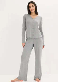 bonprix Wäsche·Homewear|Wäsche·Nachtwäsche|Loungewear Hausanzug aus weichem Pointelle-Jersey grau meliert