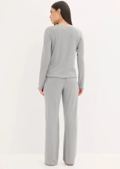 bonprix Wäsche·Homewear|Wäsche·Nachtwäsche|Loungewear Hausanzug aus weichem Pointelle-Jersey grau meliert